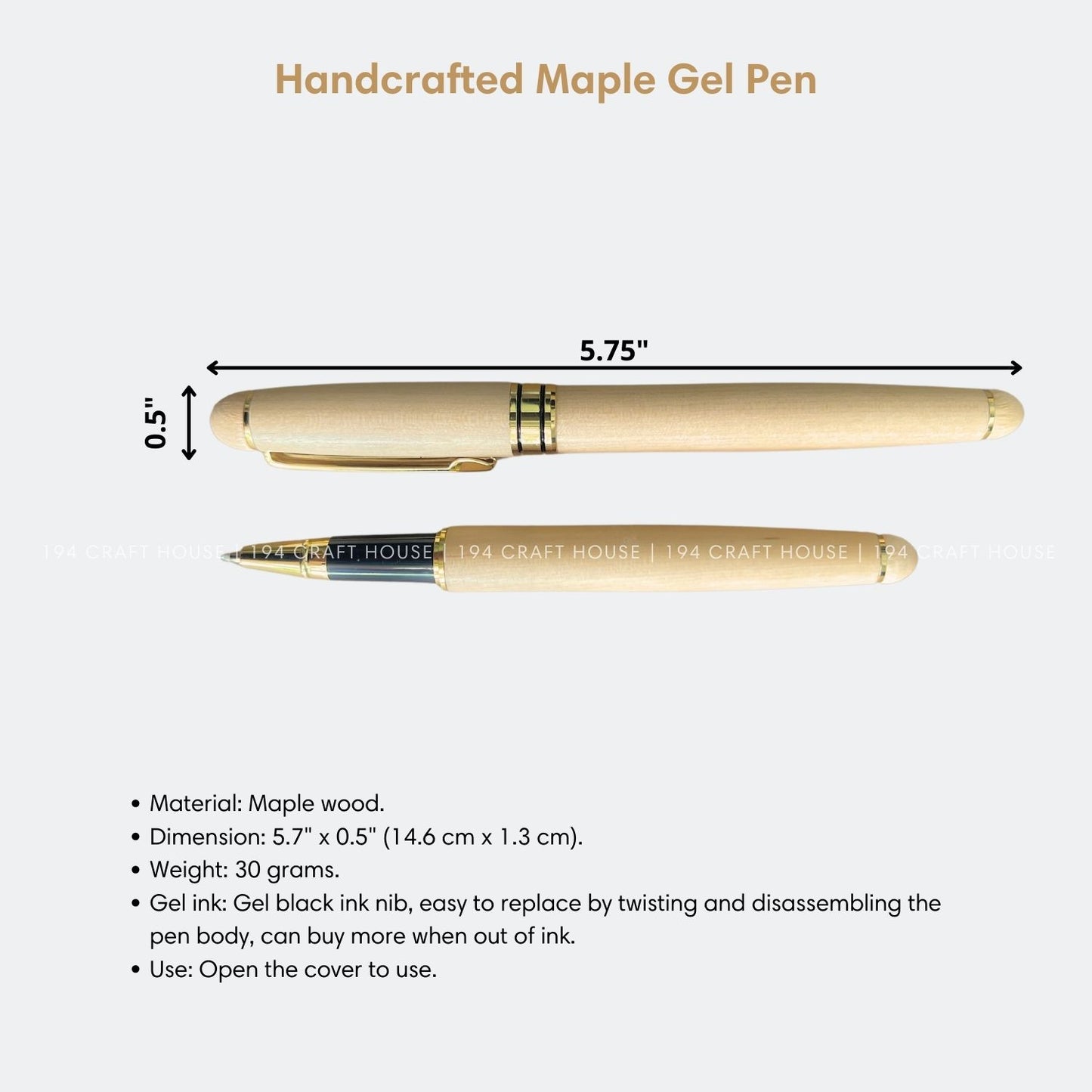 Custom Engraved Maple Wooden Gel Pen