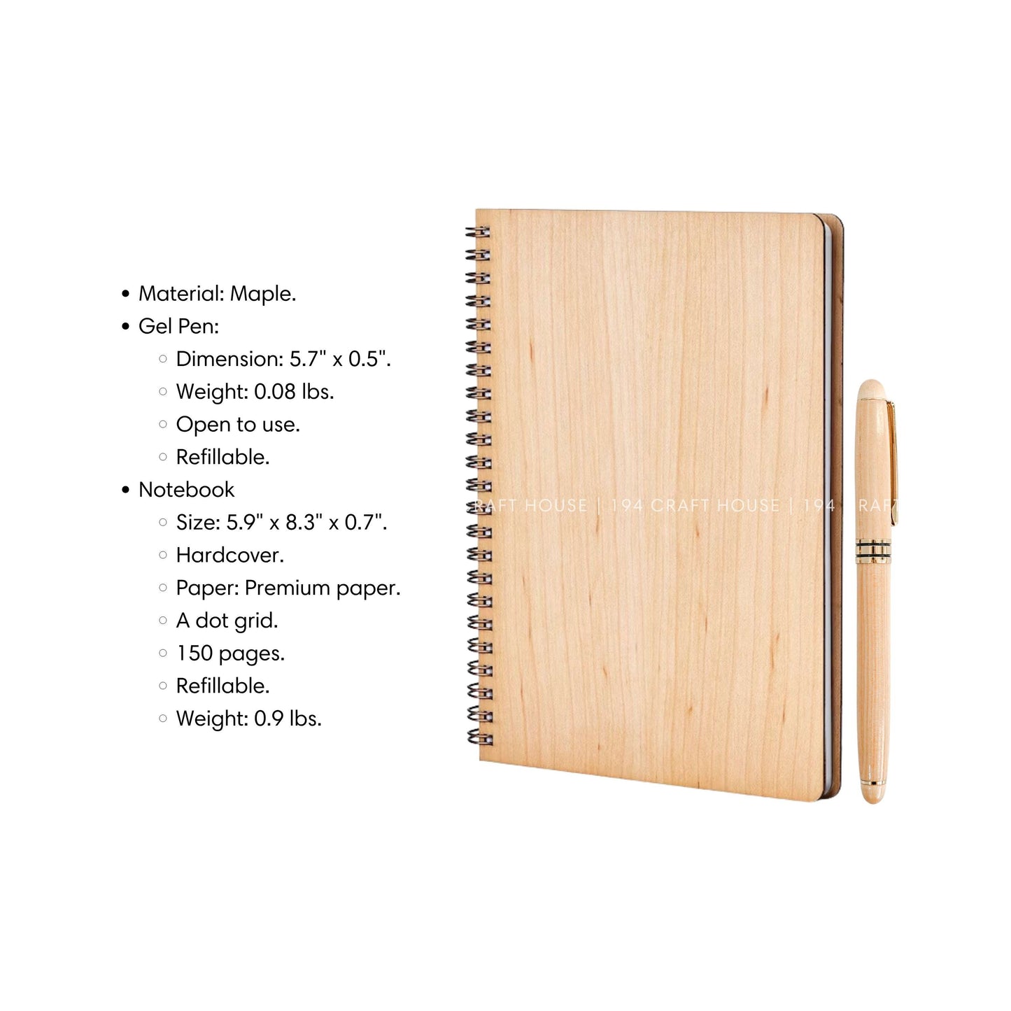 Maple Notebook and Pen Set: Custom Engraved Company Logo, Name, Message for Personalized Gifts, Corporate Gifts for Employees Appreciation, Promotion Gifts, Event Gifts