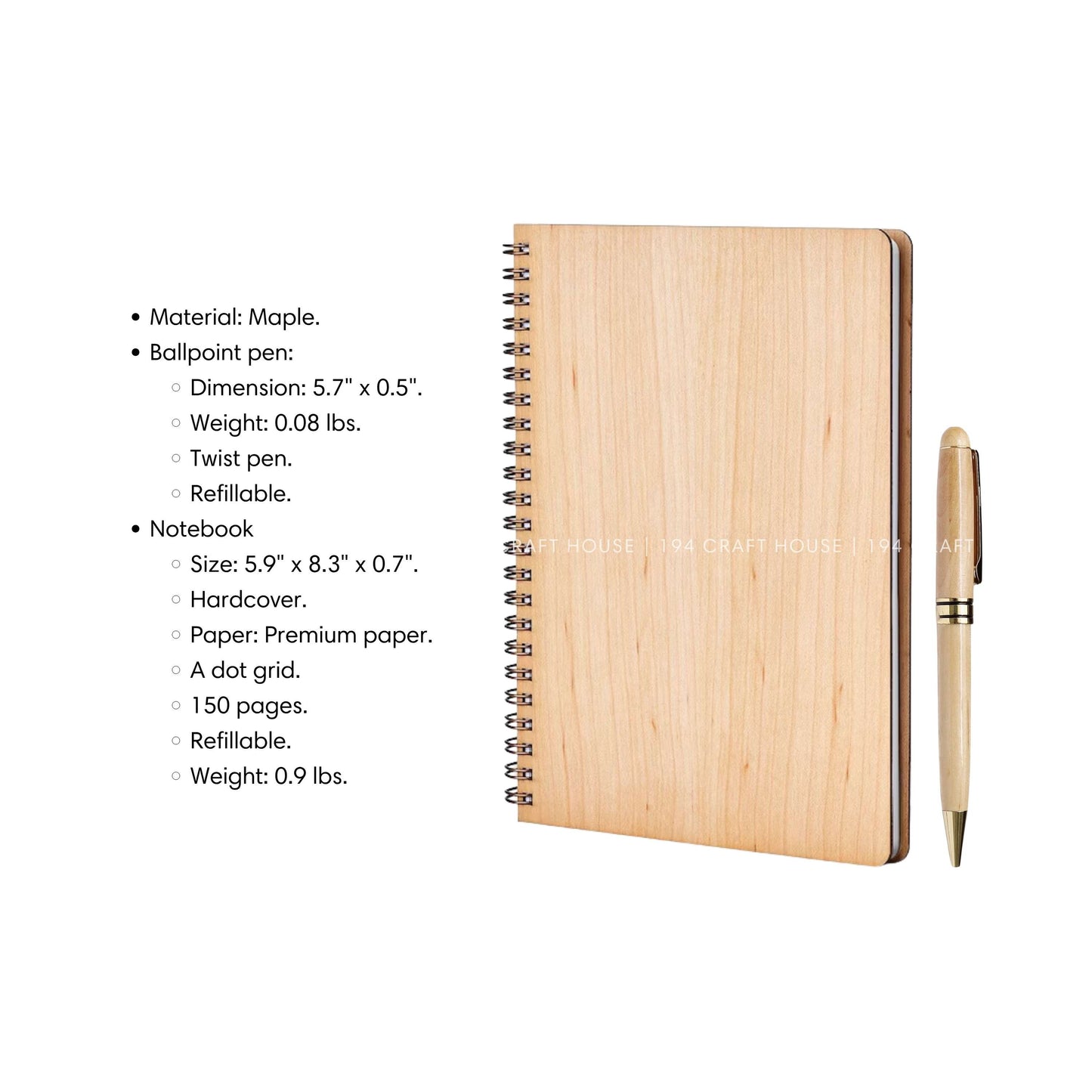 Maple Notebook and Pen Set: Custom Engraved Company Logo, Name, Message for Personalized Gifts, Corporate Gifts for Employees Appreciation, Promotion Gifts, Event Gifts