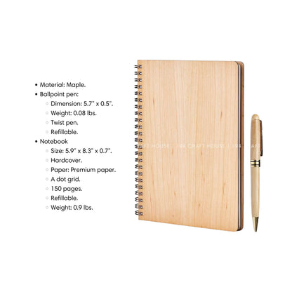 Maple Notebook and Pen Set: Custom Engraved Company Logo, Name, Message for Personalized Gifts, Corporate Gifts for Employees Appreciation, Promotion Gifts, Event Gifts