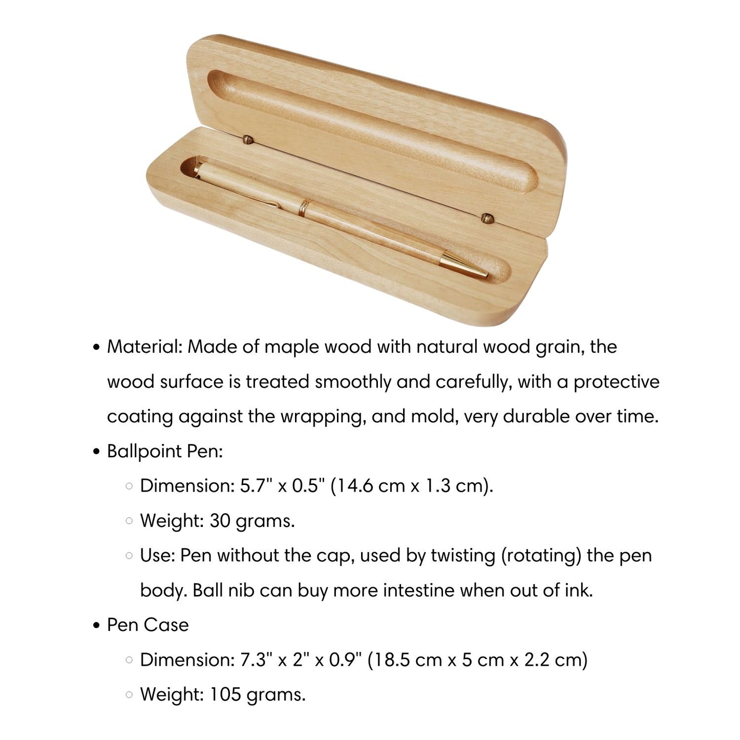 Maple Ballpoint Pen and Case Set Personalized Engraved Gift