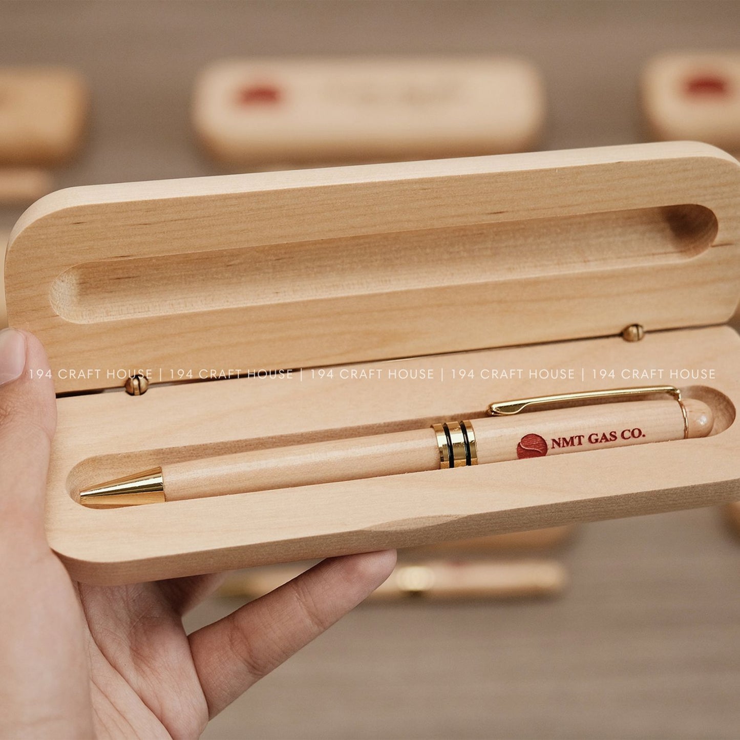Maple Wood Pen and Case Engraved & Hand Painted Color Logo