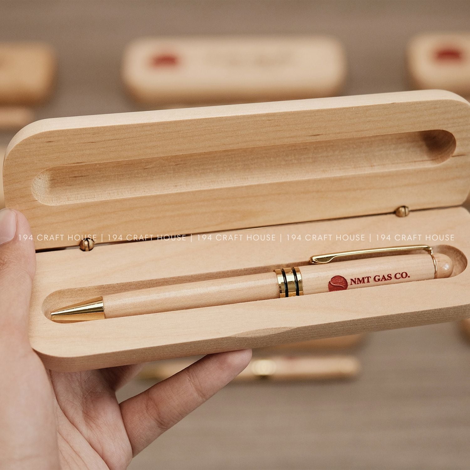 Maple Wood Pen and Case Engraved & Hand Painted Color Logo