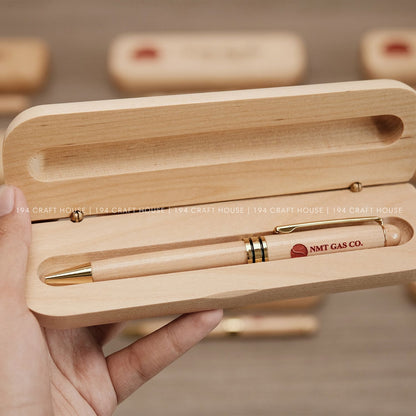 Maple Wood Pen and Case Engraved & Hand Painted Color Logo