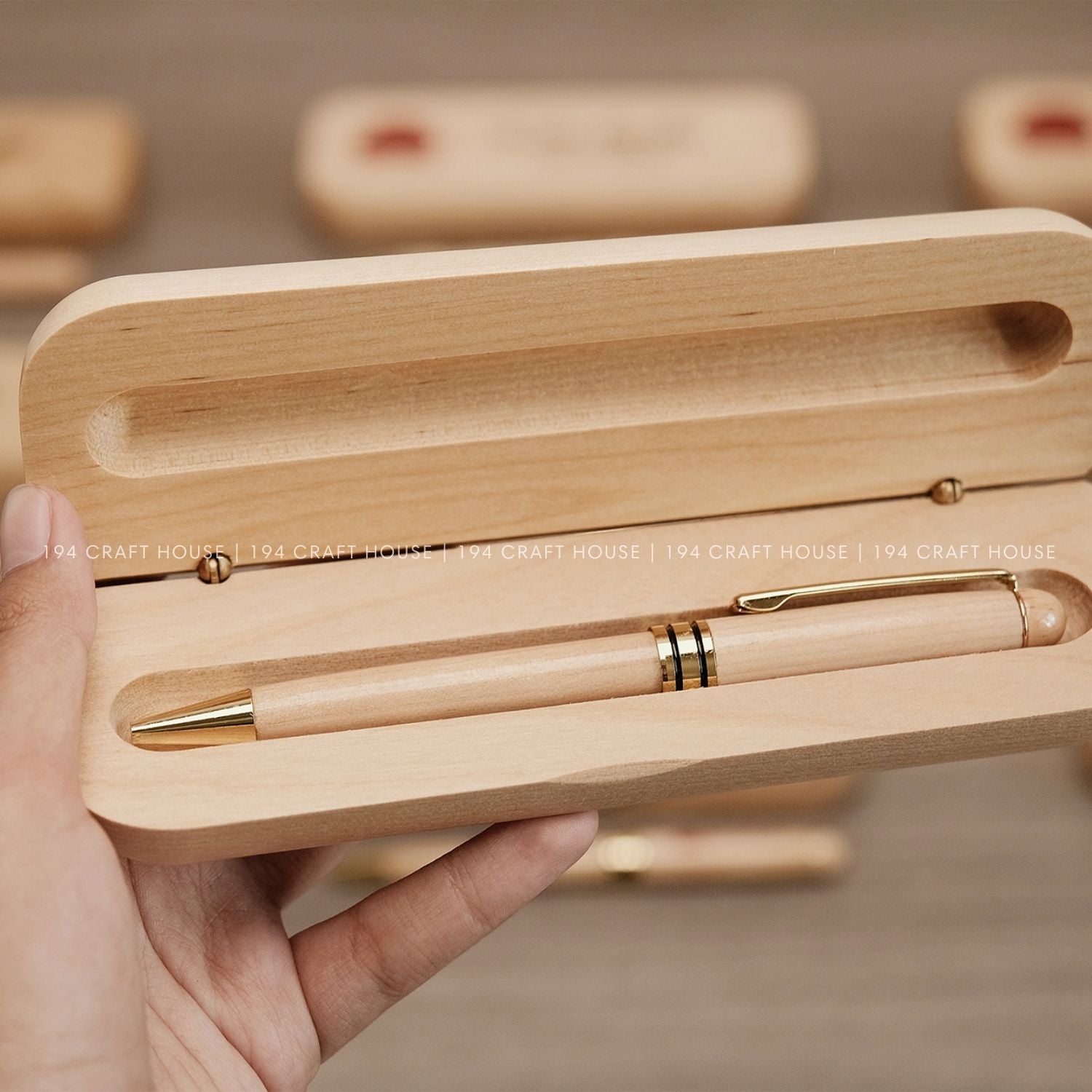 Engraved Logo Wooden Pen Box Personalized Corporate Gift