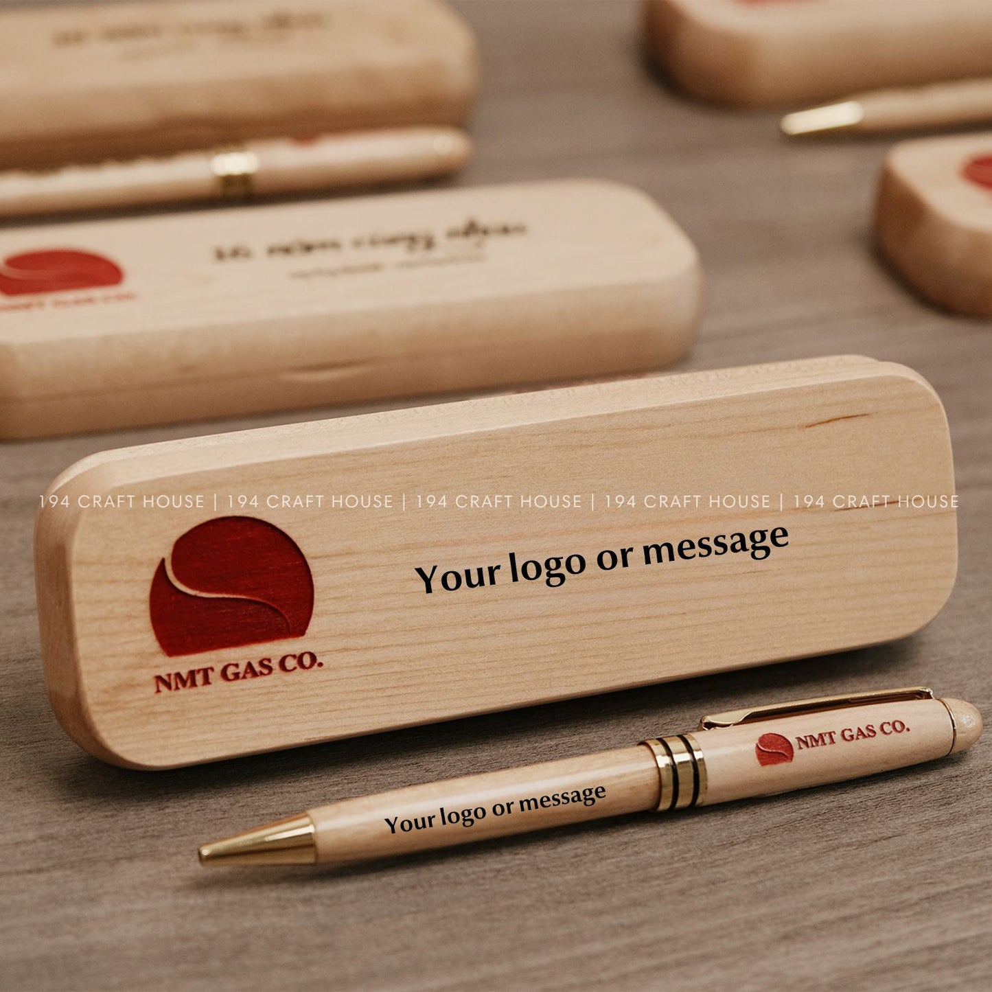 Maple Wood Pen And Case Engraved & Hand Painted Color Logo