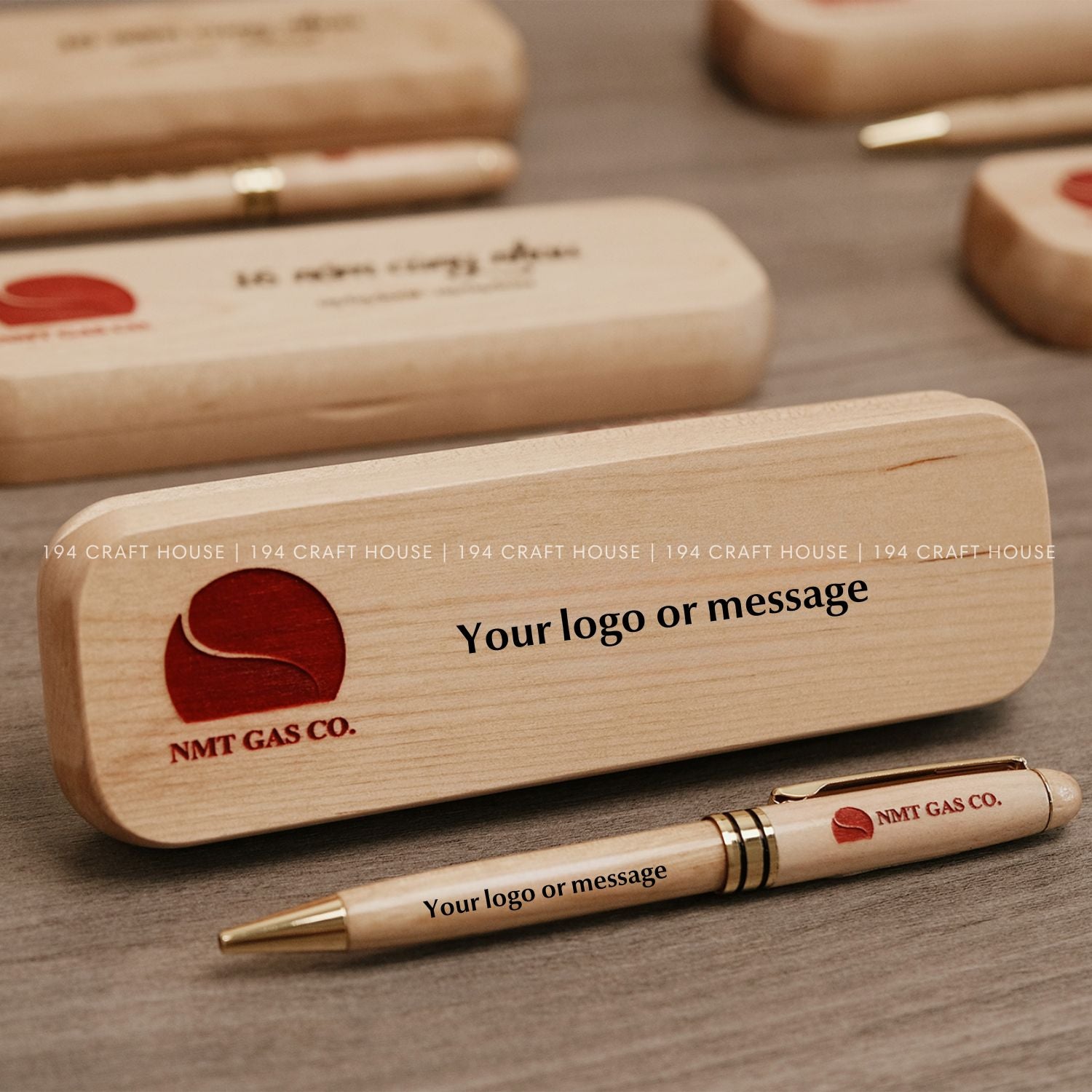 Maple Wood Pen And Case Engraved & Hand Painted Color Logo