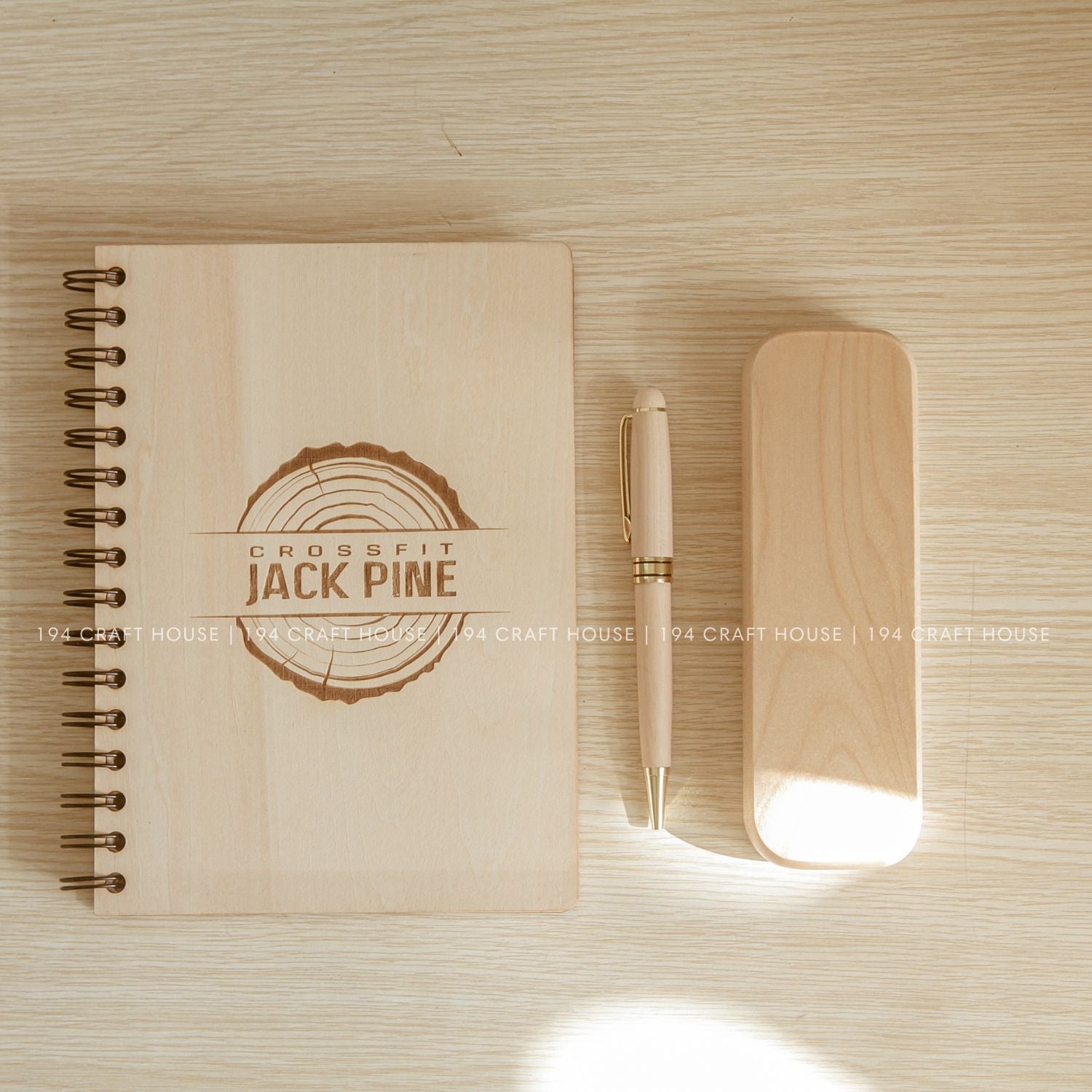 Personalized Wooden Notebook and Pen Set Custom Company Logo Engraved