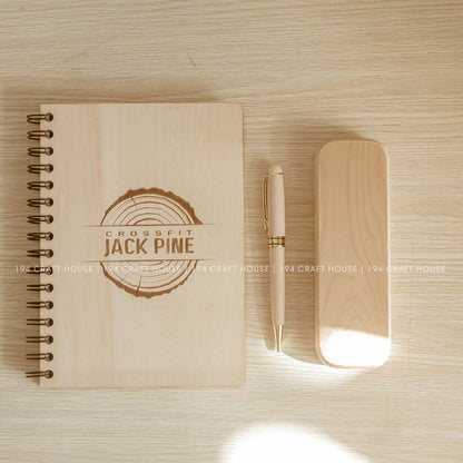 Personalized Wooden Notebook and Pen Set Custom Company Logo Engraved