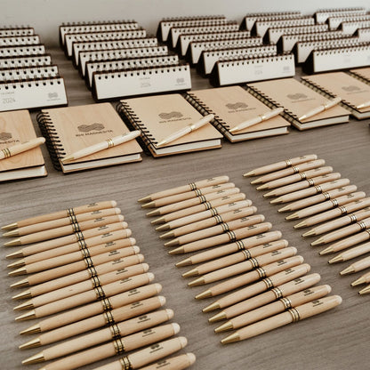 Maple Wooden Pen and Notebook Set - Custom Logo Engraved Personalized Corporate Gift
