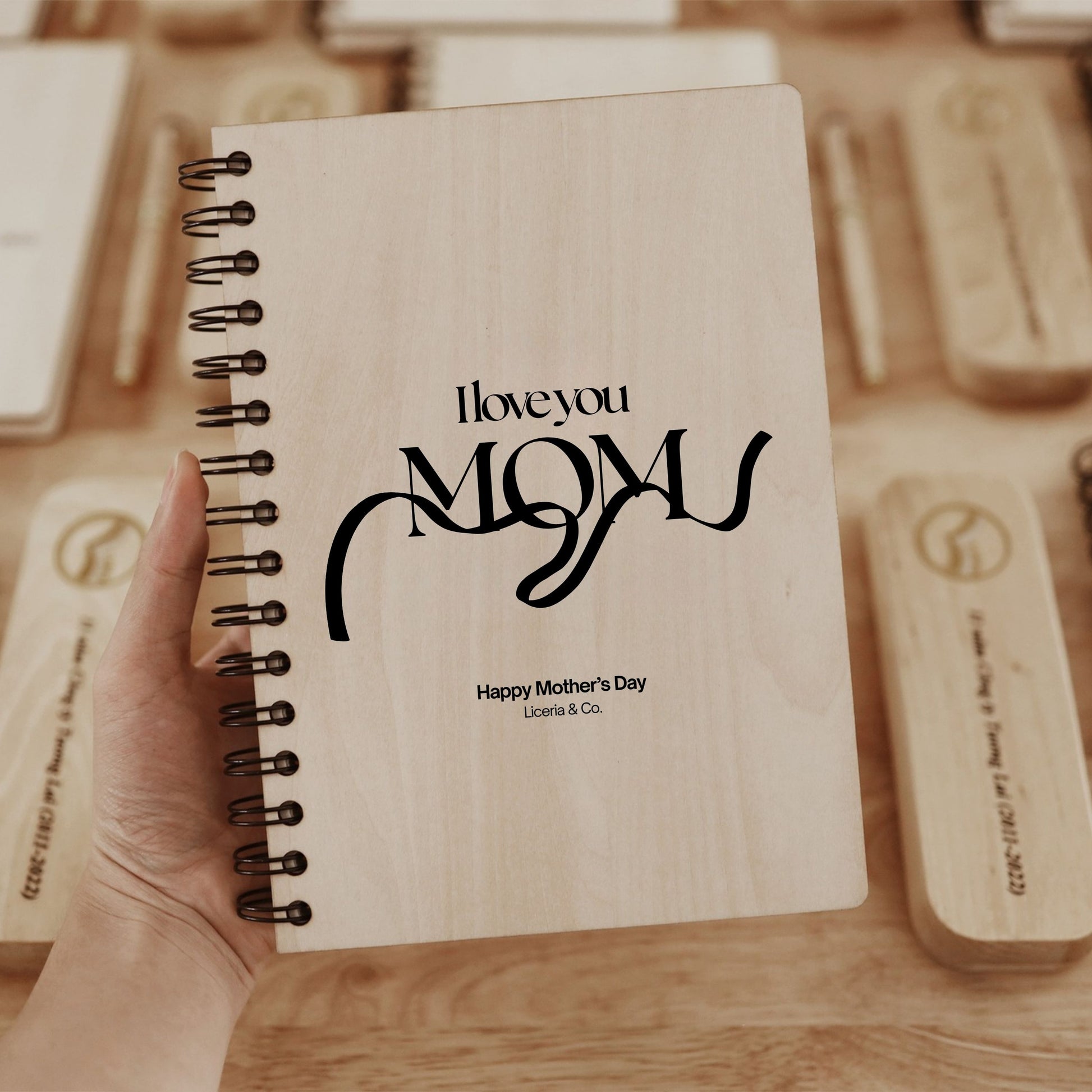 Personalized Wooden Spiral Notebook - Happy Mother's Day Gift for Mom