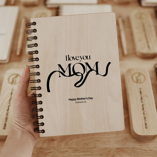 Personalized Wooden Spiral Notebook - Happy Mother's Day Gift for Mom