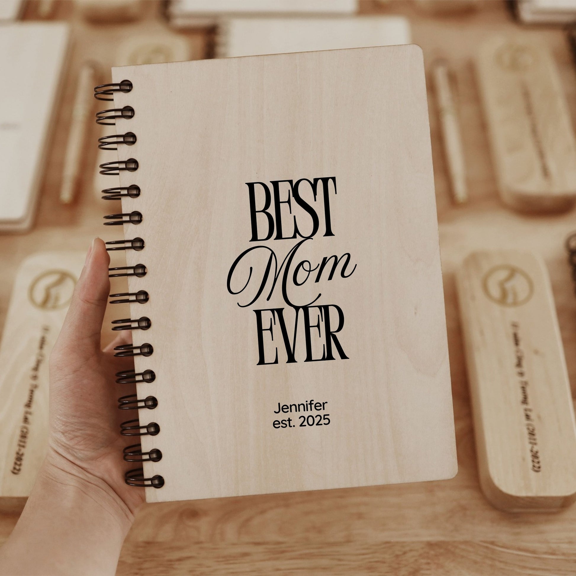 Personalized Wooden Spiral Notebook - Happy Mother's Day Gift for Mom