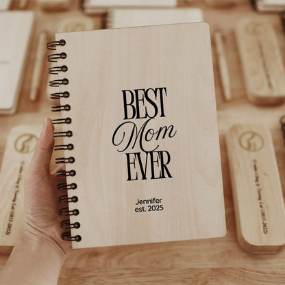 Personalized Wooden Spiral Notebook - Happy Mother's Day Gift for Mom