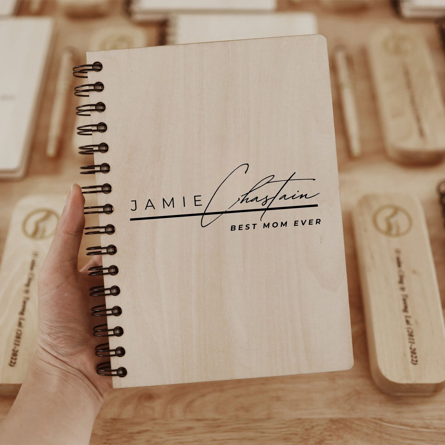 Personalized Wooden Spiral Notebook - Happy Mother's Day Gift for Mom