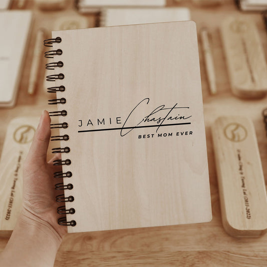 Personalized Wooden Spiral Notebook - Happy Mother's Day Gift for Mom