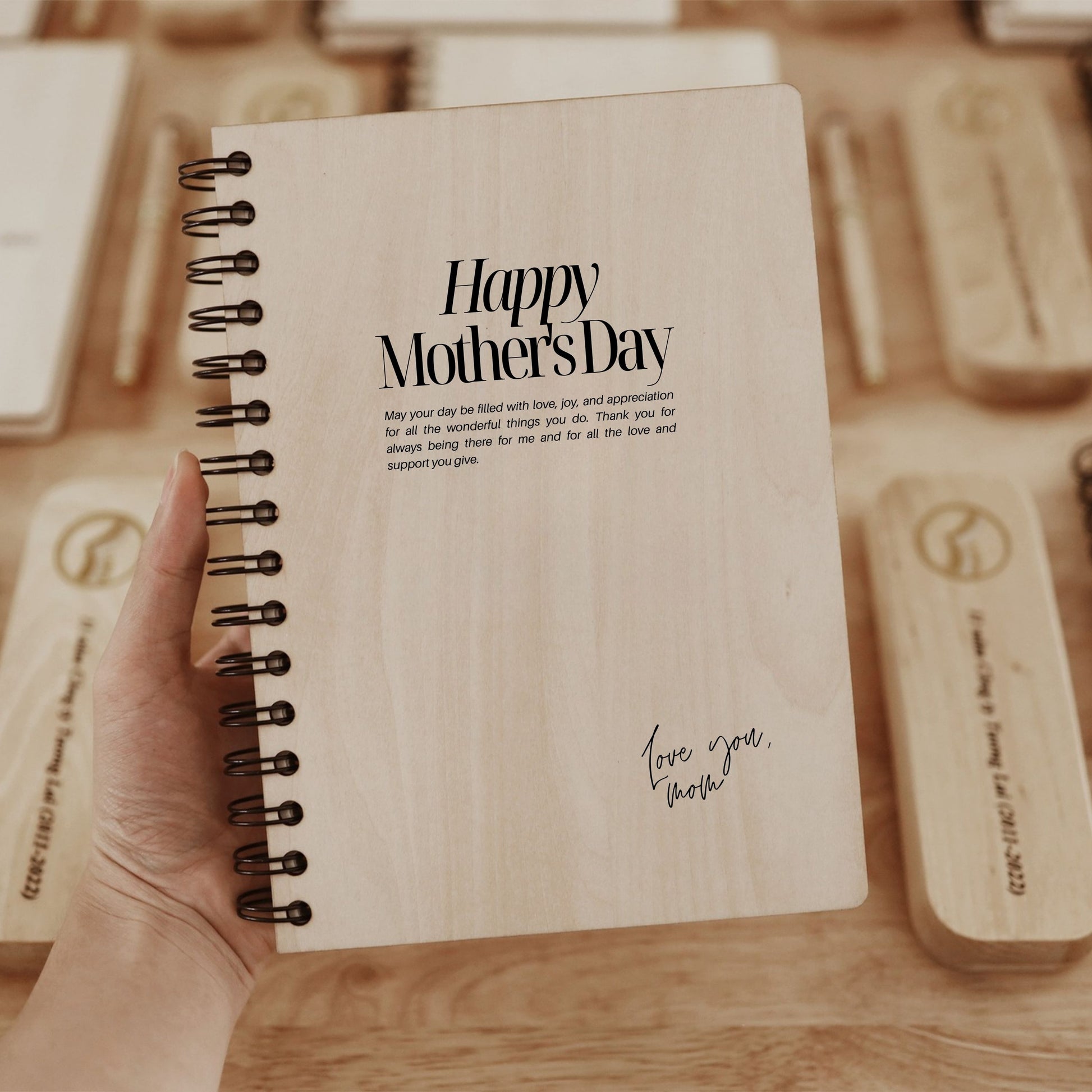 Personalized Wooden Spiral Notebook - Happy Mother's Day Gift for Mom