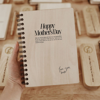 Personalized Wooden Spiral Notebook - Happy Mother's Day Gift for Mom