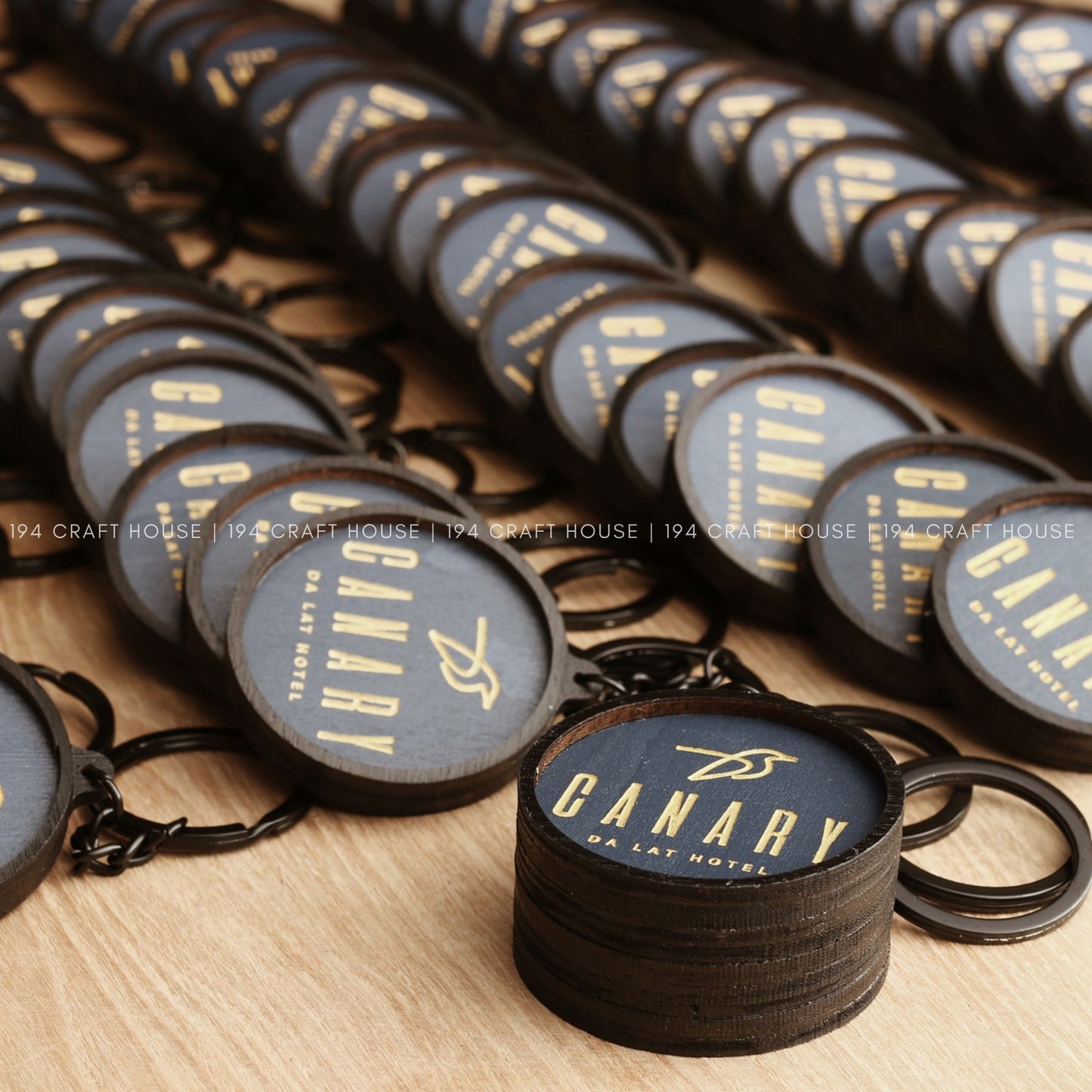 Custom Round Wooden Keychain: Personalized Engraved Logo, Name, Message, 3D layer shape. Personalized gift for wedding favors, bridal shower favors, birthday gifts, or bulk gift for corporate gift for employee, clients, branding, marketing, event gifts, promotional gifts