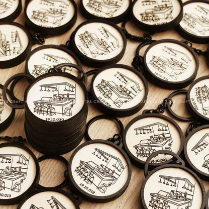 Custom Round Wooden Keychain: Personalized Engraved Logo, Name, Message, 3D layer shape. Personalized gift for wedding favors, bridal shower favors, birthday gifts, or bulk gift for corporate gift for employee, clients, branding, marketing, event gifts, promotional gifts