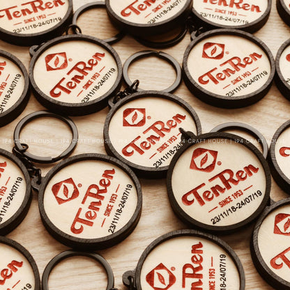 Custom Round Wooden Keychain: Personalized Engraved Logo, Name, Message, 3D layer shape. Personalized gift for wedding favors, bridal shower favors, birthday gifts, or bulk gift for corporate gift for employee, clients, branding, marketing, event gifts, promotional gifts