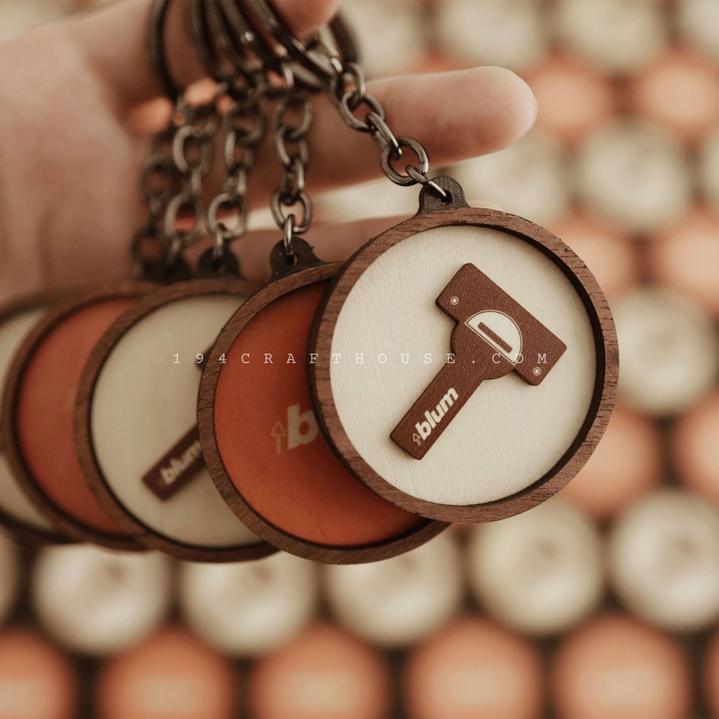 Custom Round Wooden Keychain: Personalized Engraved Logo, Name, Message, 3D layer shape. Personalized gift for wedding favors, bridal shower favors, birthday gifts, or bulk gift for corporate gift for employee, clients, branding, marketing, event gifts, promotional gifts