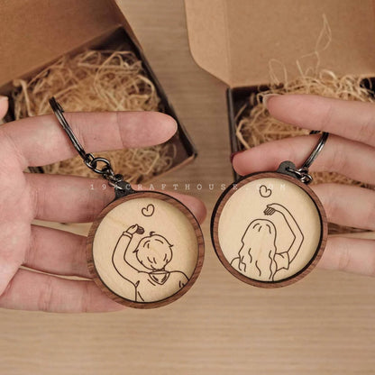 Custom Round Wooden Keychain: Personalized Engraved Logo, Name, Message, 3D layer shape. Personalized gift for wedding favors, bridal shower favors, birthday gifts, or bulk gift for corporate gift for employee, clients, branding, marketing, event gifts, promotional gifts