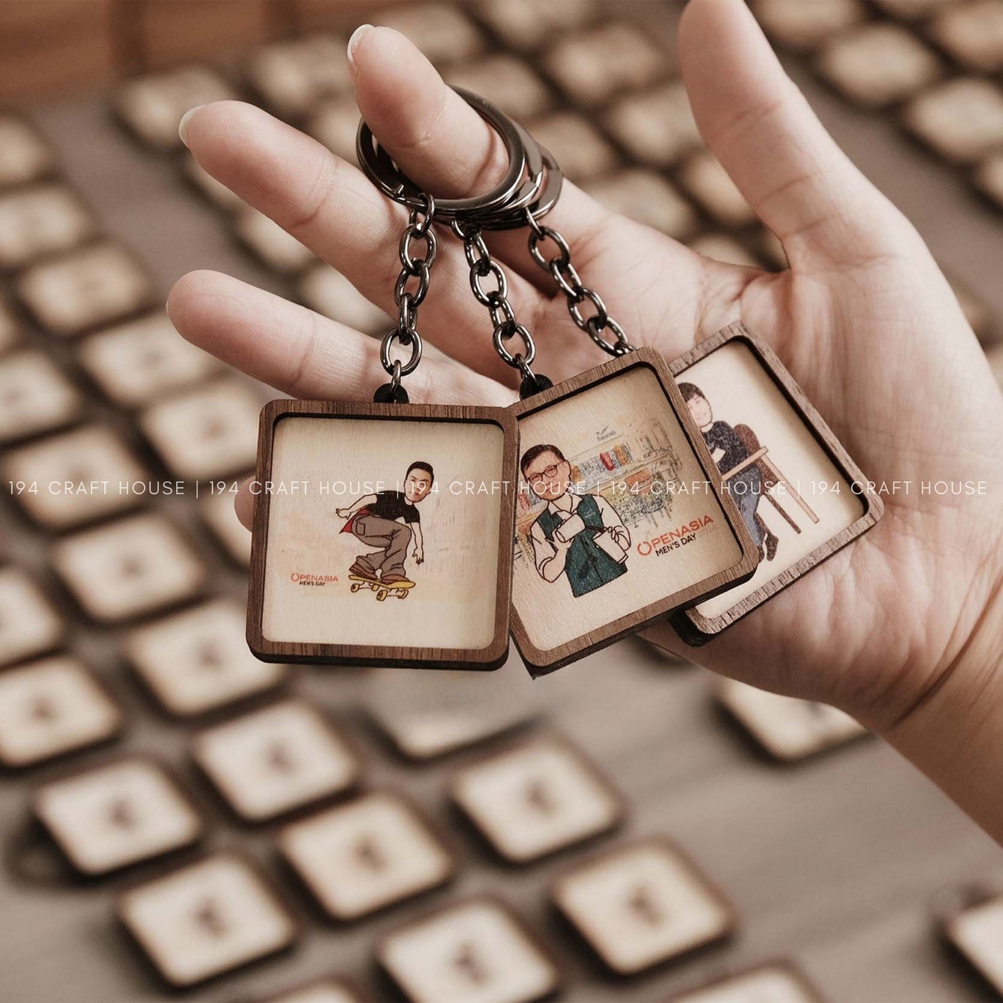 Custom Square Wooden Keychain: Personalized Engraved Logo, Name, Message, 3D layer shape. Personalized gift for wedding favors, bridal shower favors, birthday gifts, or bulk gift for corporate gift for employee, clients, branding, marketing, event gifts, promotional gifts