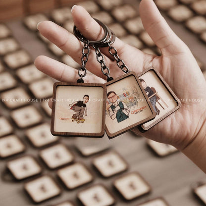 Custom Square Wooden Keychain: Personalized Engraved Logo, Name, Message, 3D layer shape. Personalized gift for wedding favors, bridal shower favors, birthday gifts, or bulk gift for corporate gift for employee, clients, branding, marketing, event gifts, promotional gifts