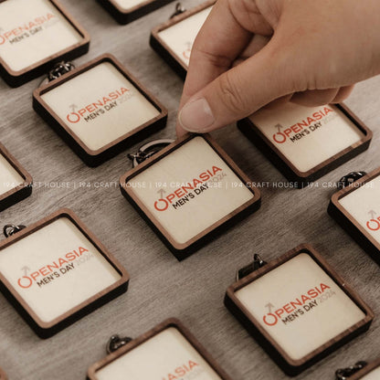 Custom Square Wooden Keychain: Personalized Engraved Logo, Name, Message, 3D layer shape. Personalized gift for wedding favors, bridal shower favors, birthday gifts, or bulk gift for corporate gift for employee, clients, branding, marketing, event gifts, promotional gifts