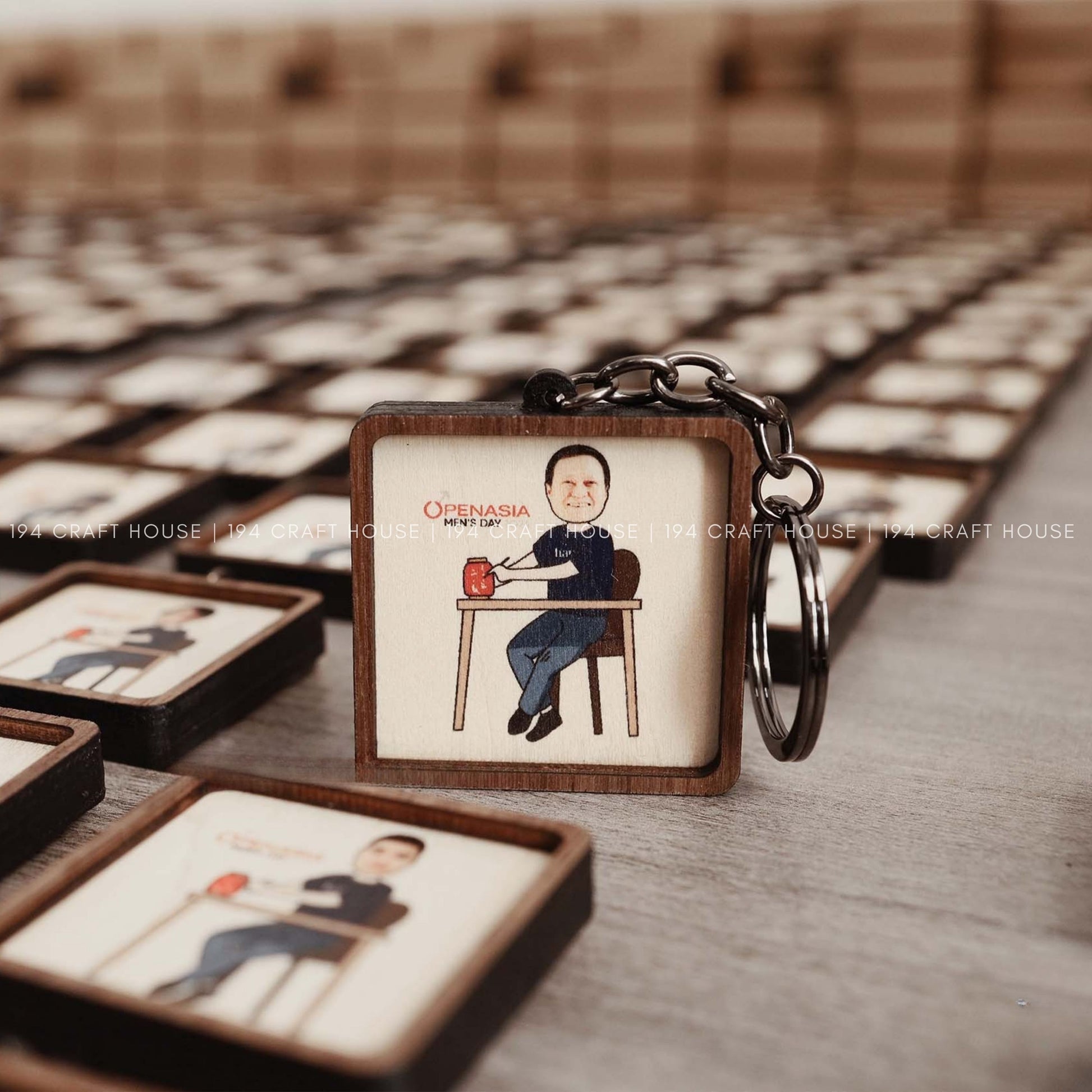Custom Square Wooden Keychain: Personalized Engraved Logo, Name, Message, 3D layer shape. Personalized gift for wedding favors, bridal shower favors, birthday gifts, or bulk gift for corporate gift for employee, clients, branding, marketing, event gifts, promotional gifts