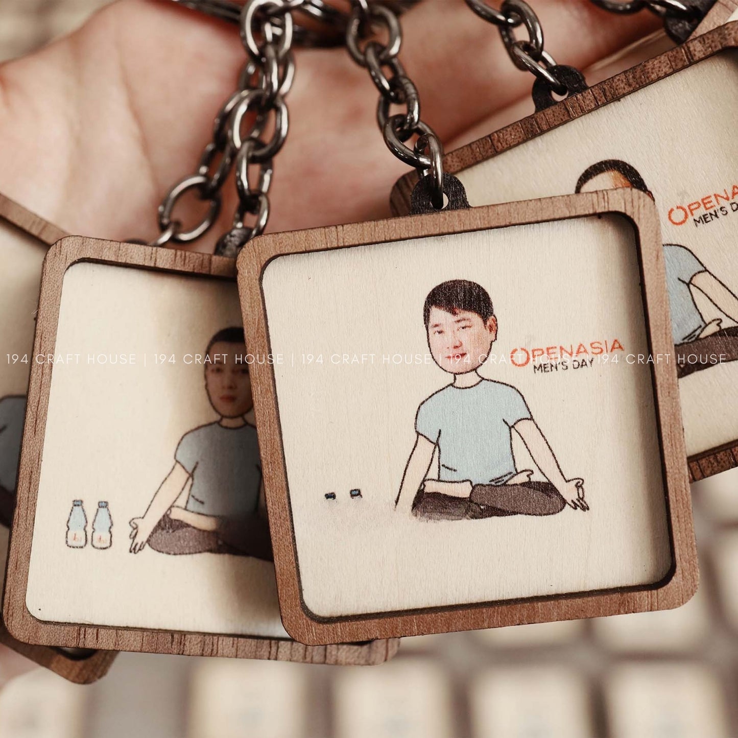 Custom Square Wooden Keychain: Personalized Engraved Logo, Name, Message, 3D layer shape. Personalized gift for wedding favors, bridal shower favors, birthday gifts, or bulk gift for corporate gift for employee, clients, branding, marketing, event gifts, promotional gifts
