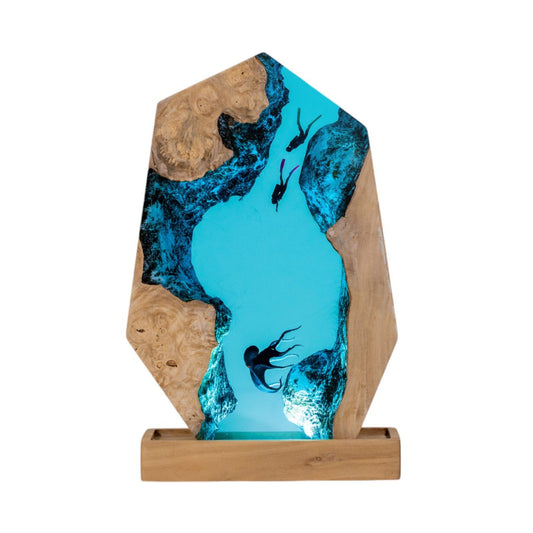 Octopus and Scuba Diver Ocean Resin Night Light: Resin Lamp Streamer & Playroom Decor, Personalized Gift