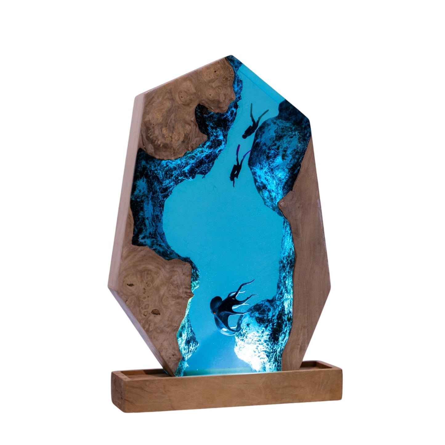 Octopus and Scuba Diver Ocean Resin Night Light: Resin Lamp Streamer & Playroom Decor, Personalized Gift