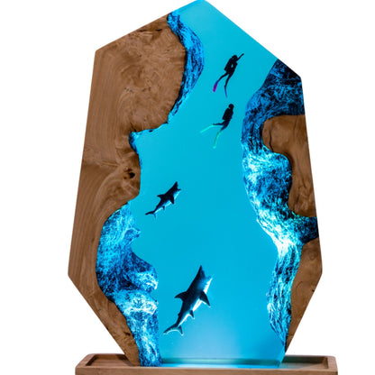 Shark Ocean Resin Night Light: Resin Lamp Streamer & Playroom Decor, Personalized Gift