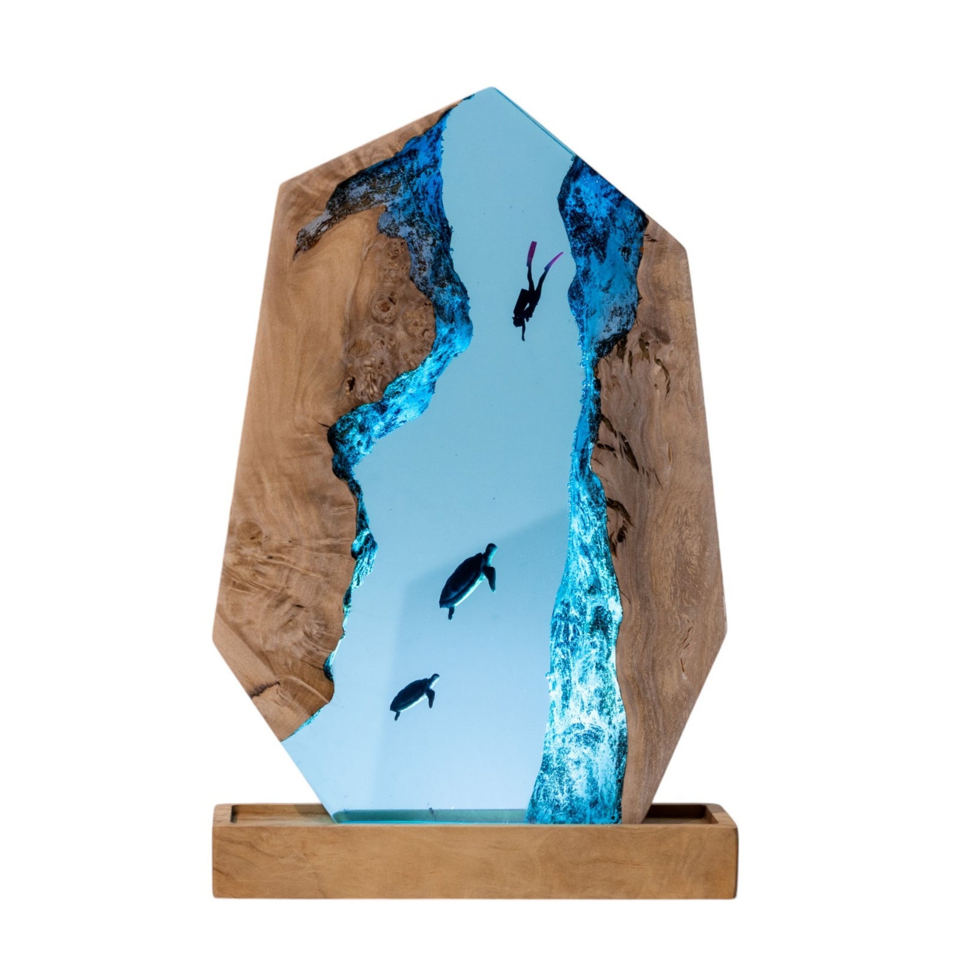 Turtle and Scuba Diver Ocean Resin Night Light: Resin Lamp Streamer & Playroom Decor, Personalized Gift