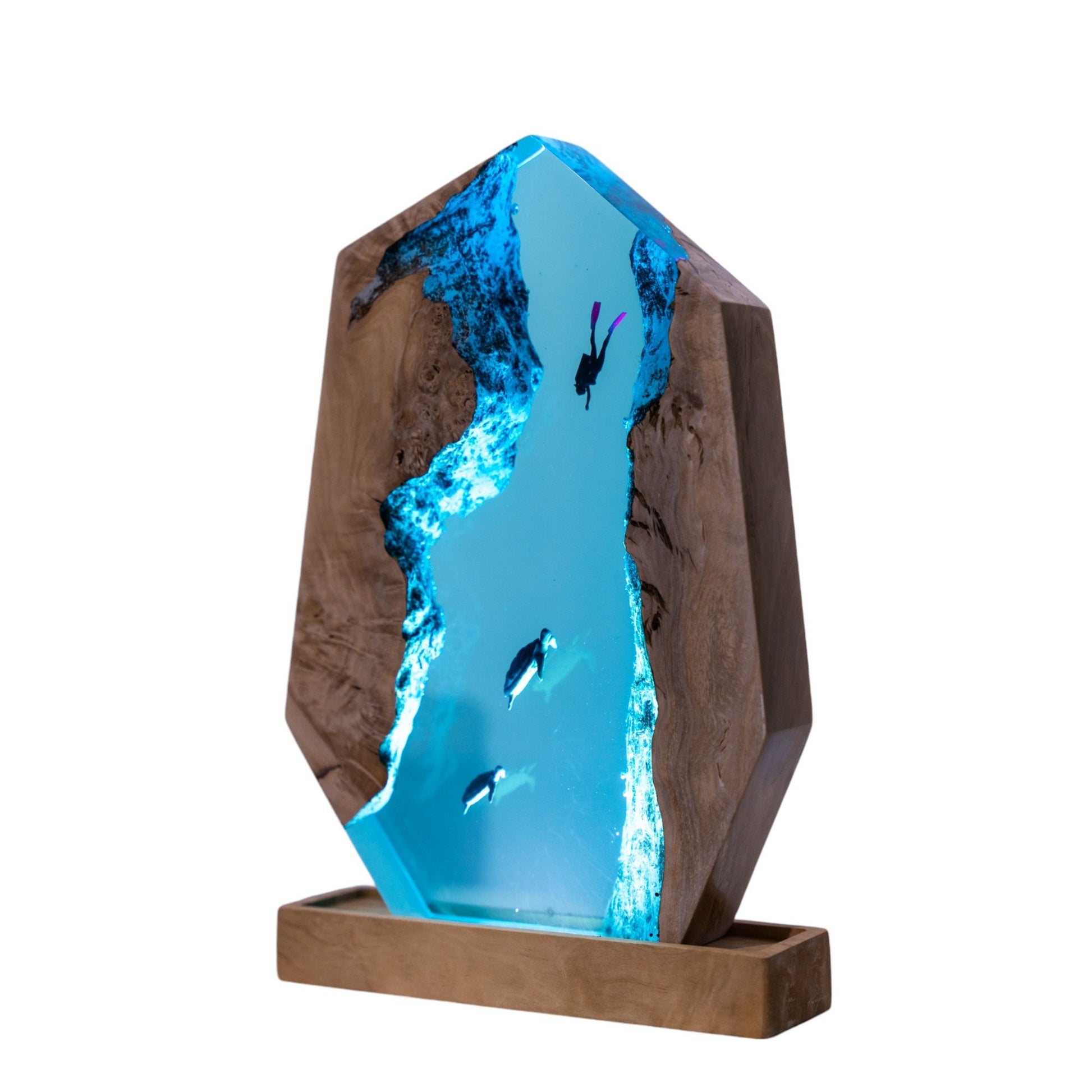 Turtle and Scuba Diver Ocean Resin Night Light: Resin Lamp Streamer & Playroom Decor, Personalized Gift