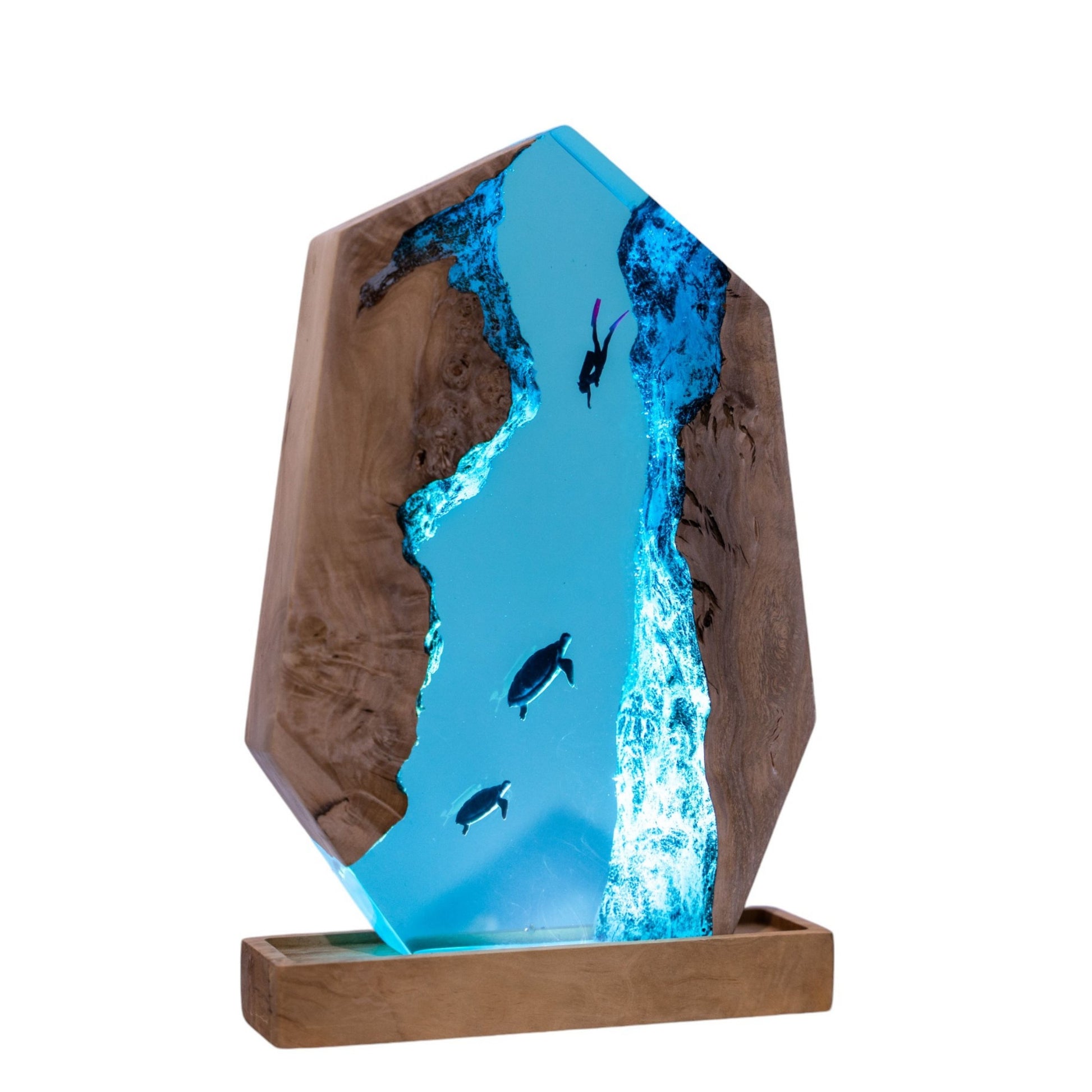 Turtle and Scuba Diver Ocean Resin Night Light: Resin Lamp Streamer & Playroom Decor, Personalized Gift
