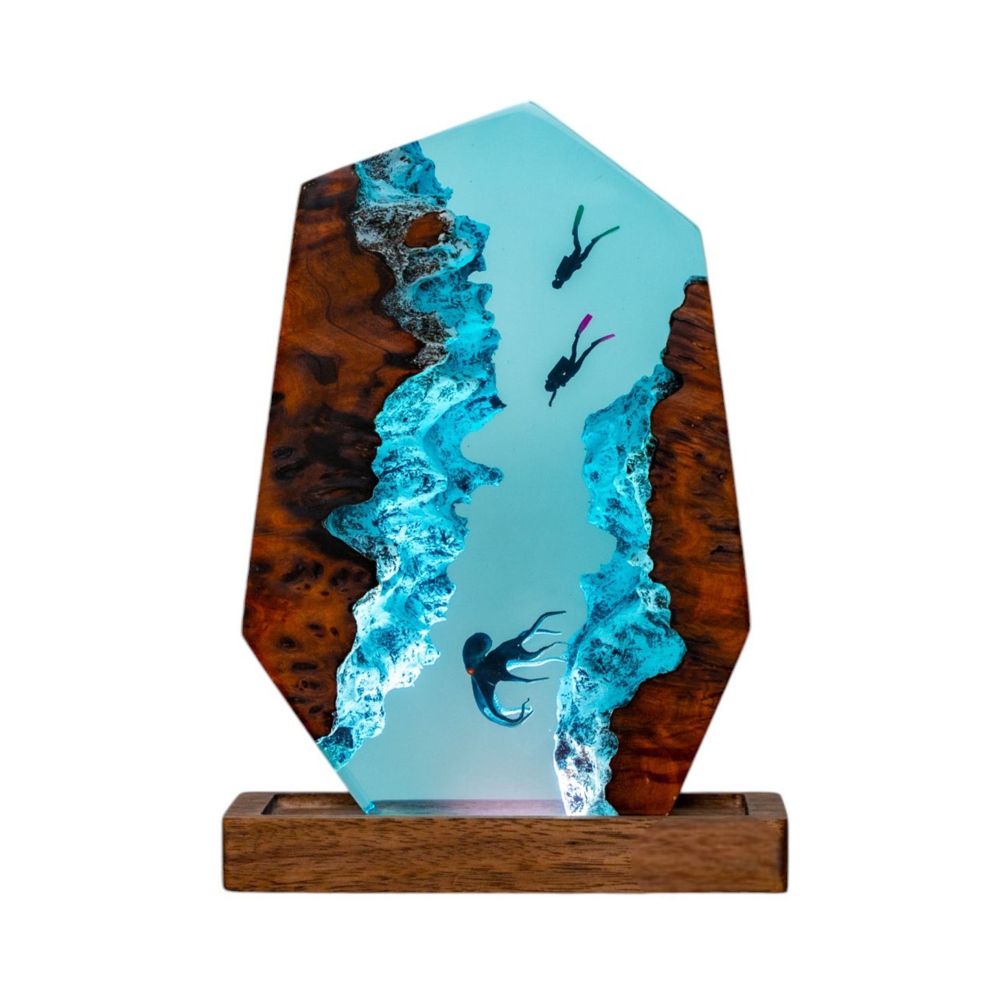 Octopus and Scuba Diver Ocean Resin Night Light: Resin Lamp Streamer & Playroom Decor, Personalized Gift