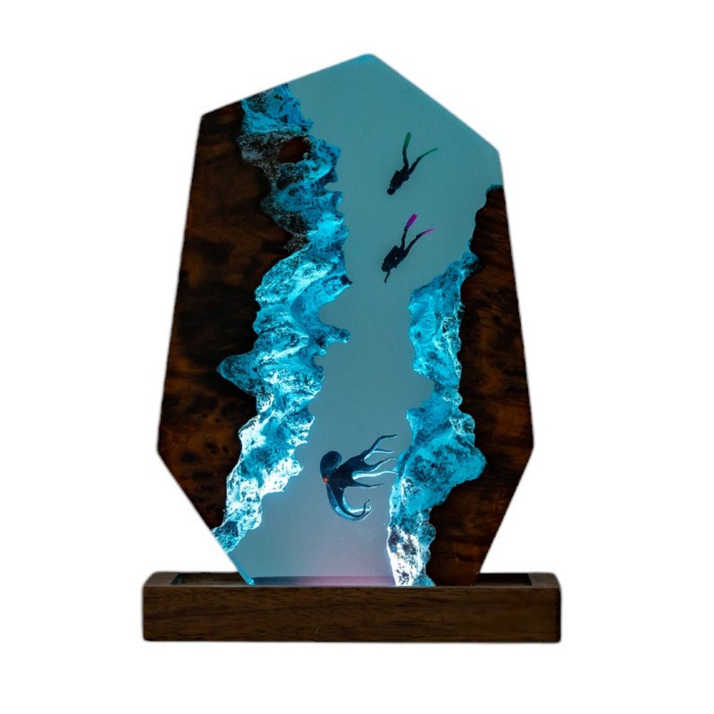 Octopus and Scuba Diver Ocean Resin Night Light: Resin Lamp Streamer & Playroom Decor, Personalized Gift