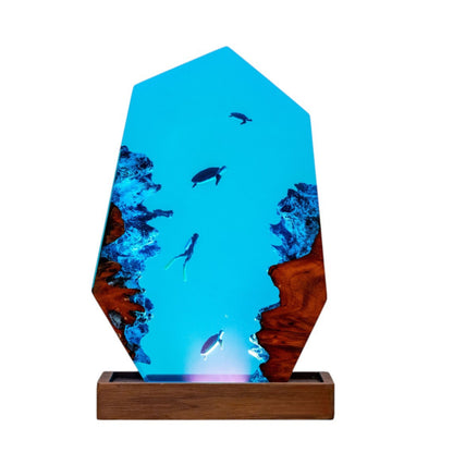 Turtle and Scuba Diver Ocean Resin Night Light: Resin Lamp Streamer & Playroom Decor, Personalized Gift