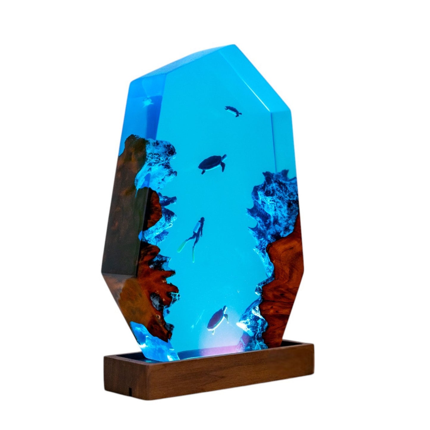 Turtle and Scuba Diver Ocean Resin Night Light: Resin Lamp Streamer & Playroom Decor, Personalized Gift