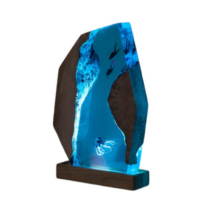Octopus and Scuba Diver Ocean Resin Night Light: Resin Lamp Streamer & Playroom Decor, Personalized Gift