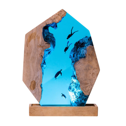 Turtle and Scuba Diver Ocean Resin Night Light: Resin Lamp Streamer & Playroom Decor, Personalized Gift