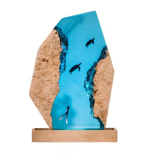 Turtle and Scuba Diver Ocean Resin Night Light: Resin Lamp Streamer & Playroom Decor, Personalized Gift