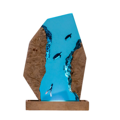 Turtle and Scuba Diver Ocean Resin Night Light: Resin Lamp Streamer & Playroom Decor, Personalized Gift