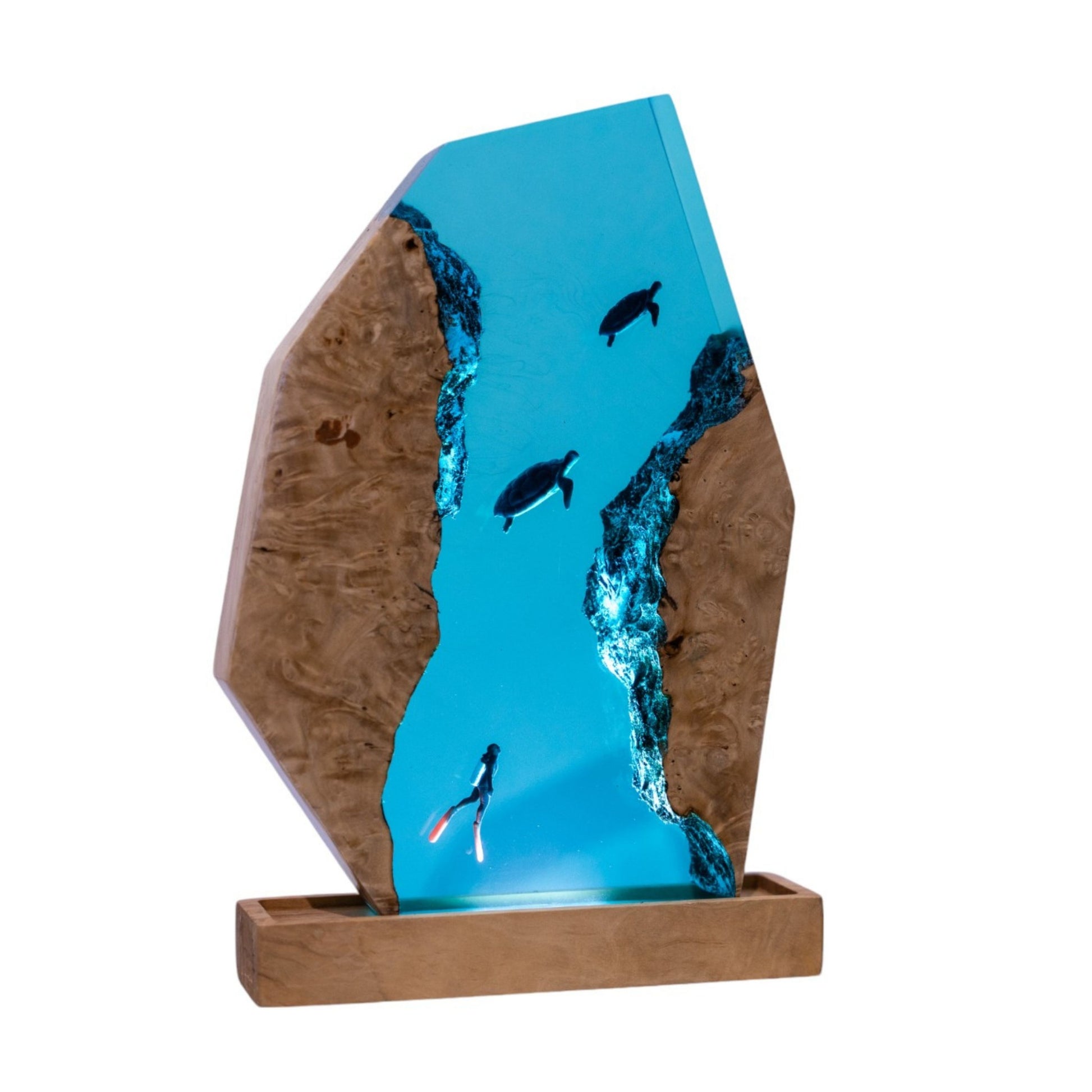 Turtle and Scuba Diver Ocean Resin Night Light: Resin Lamp Streamer & Playroom Decor, Personalized Gift