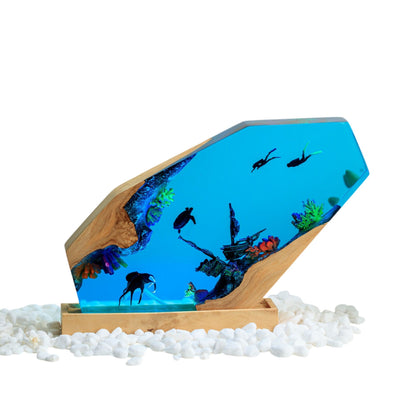 Octopus and Scuba Diver Ocean Resin Night Light: Resin Lamp Streamer & Playroom Decor, Personalized Gift