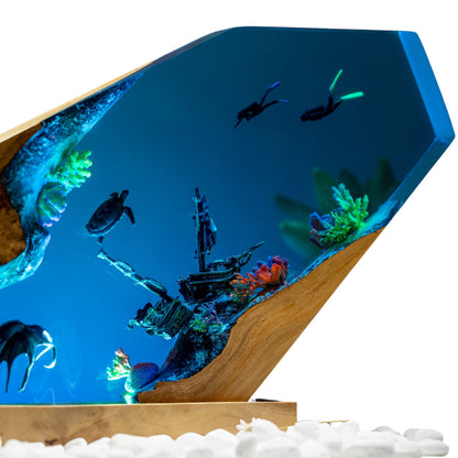 Octopus and Scuba Diver Ocean Resin Night Light: Resin Lamp Streamer & Playroom Decor, Personalized Gift