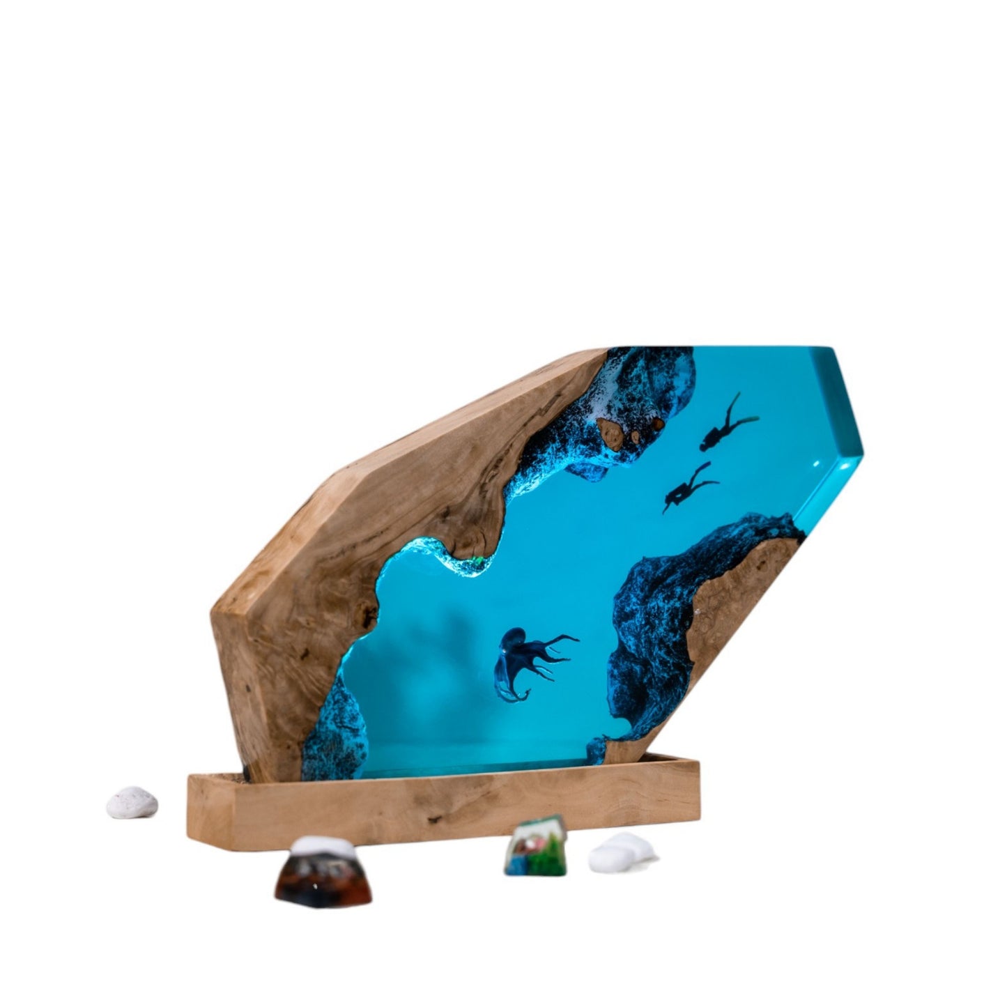 Octopus and Scuba Diver Ocean Resin Night Light: Resin Lamp Streamer & Playroom Decor, Personalized Gift